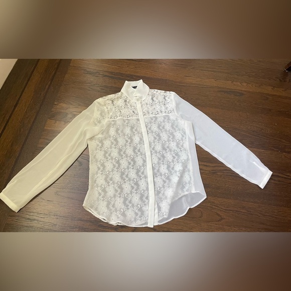 Zara Sheer Romantic White Lace Blouse Top Size L - Picture 3 of 6